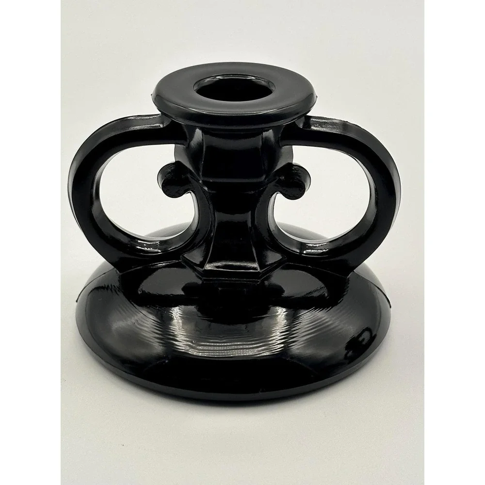 Vintage Black Amethyst Glass Candlestick Holders Set of Two